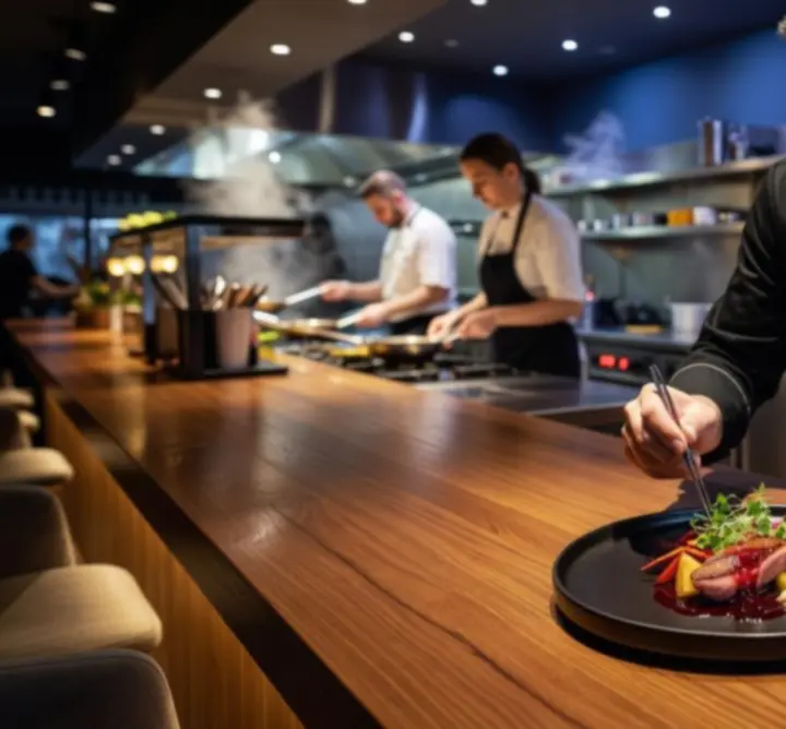 Eleganckie danie autorskie serwowane w restauracji Rue Creative Paweł Ostrowski