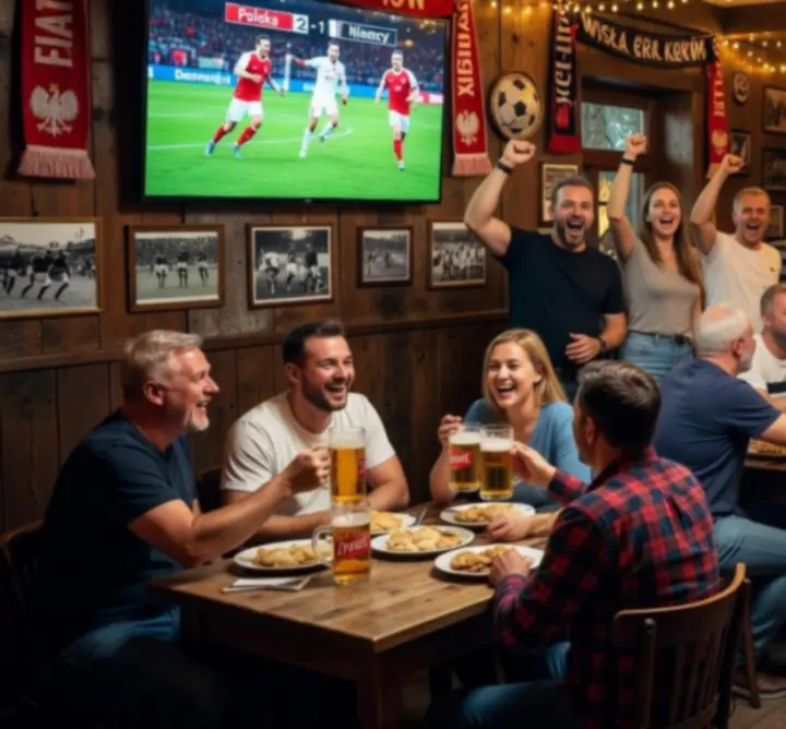 Transmisja meczu sportowego na dużych ekranach w barze Rue Creative Paweł Ostrowski