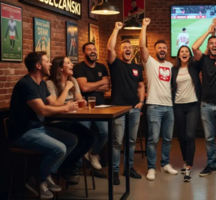 Kibice świętujący zwycięstwo podczas transmisji meczu w Rue Creative Paweł Ostrowski